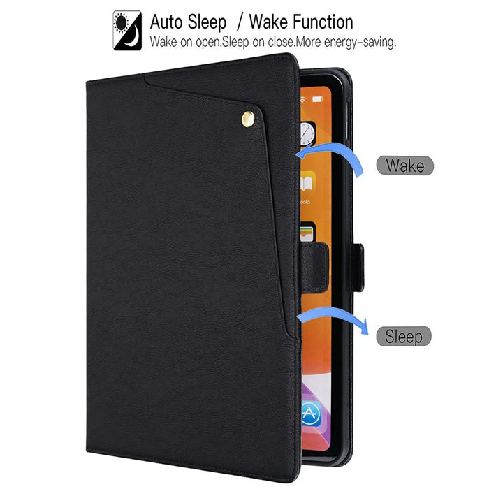 For Samsung Galaxy Tab A9+  /  Tab A11+ Case Front Pocket Business Leather Tablet Cover with Card Holder Stand - Black - 6