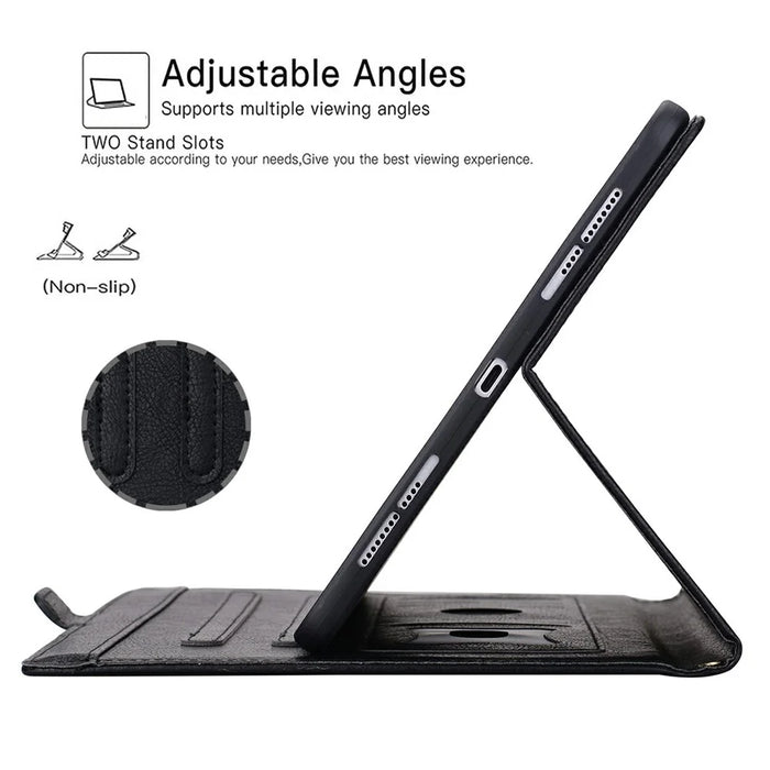 For Samsung Galaxy Tab A9+  /  Tab A11+ Case Front Pocket Business Leather Tablet Cover with Card Holder Stand - Black - 7