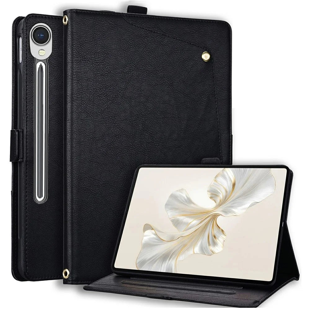 For Samsung Galaxy Tab S9 FE  /  Tab S10 FE  /  Tab S10 Lite Case Front Pocket Business Leather Tablet Cover with Card Holder Stand - Black - 1