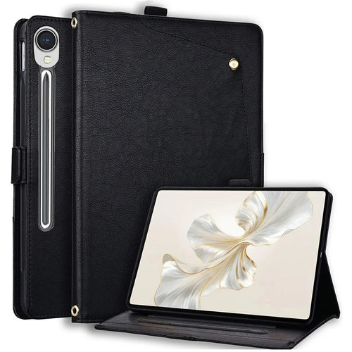 For Samsung Galaxy Tab S9 FE  /  Tab S10 FE  /  Tab S10 Lite Case Front Pocket Business Leather Tablet Cover with Card Holder Stand - Black - 1
