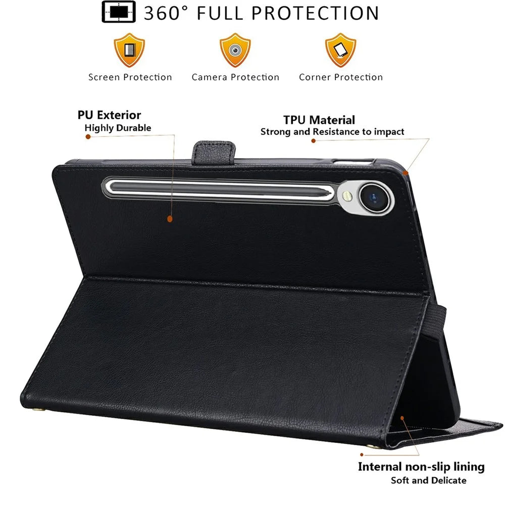 For Samsung Galaxy Tab S9 FE  /  Tab S10 FE  /  Tab S10 Lite Case Front Pocket Business Leather Tablet Cover with Card Holder Stand - Black - 3