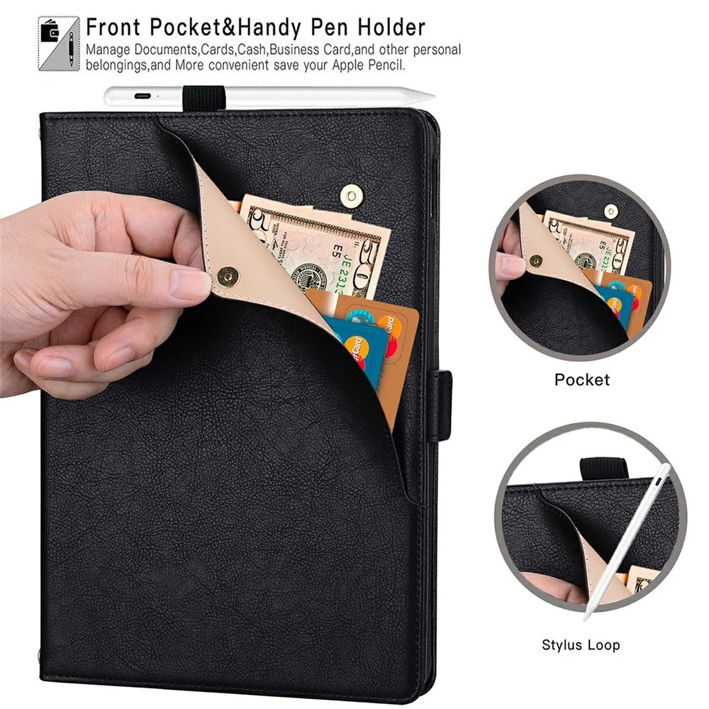 For Samsung Galaxy Tab S9 FE  /  Tab S10 FE  /  Tab S10 Lite Case Front Pocket Business Leather Tablet Cover with Card Holder Stand - Black - 4