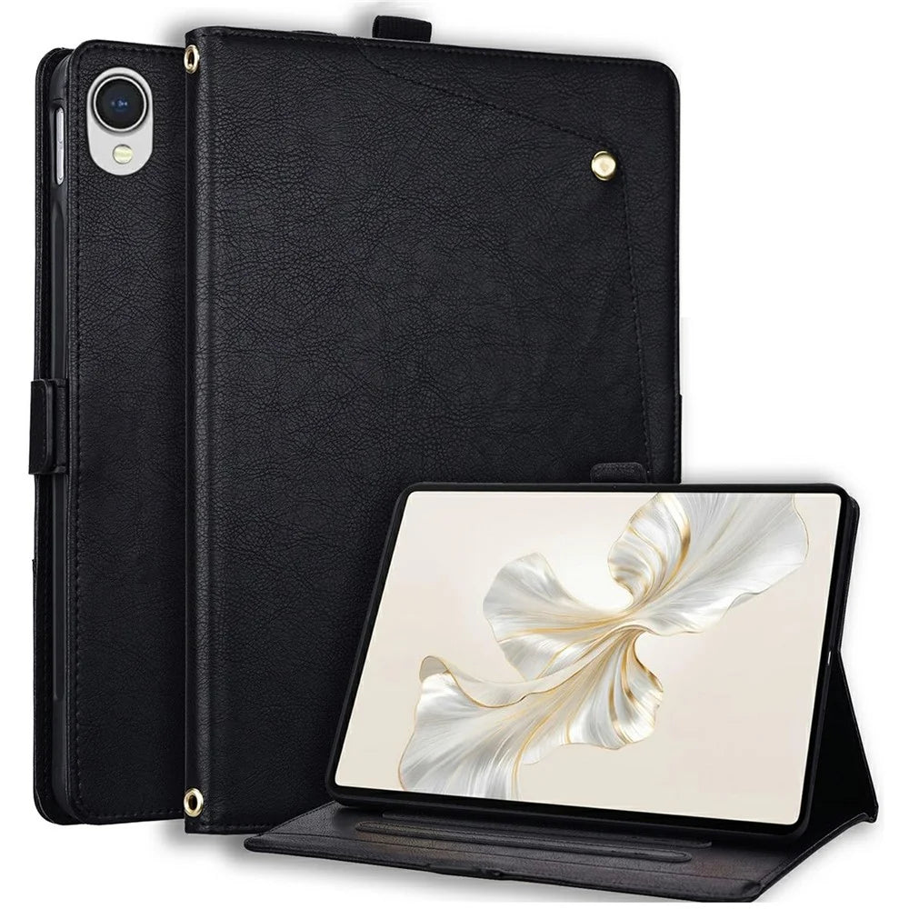 For Samsung Galaxy Tab S11 Case Front Pocket Business Leather Tablet Cover with Card Holder Stand - Black - 1