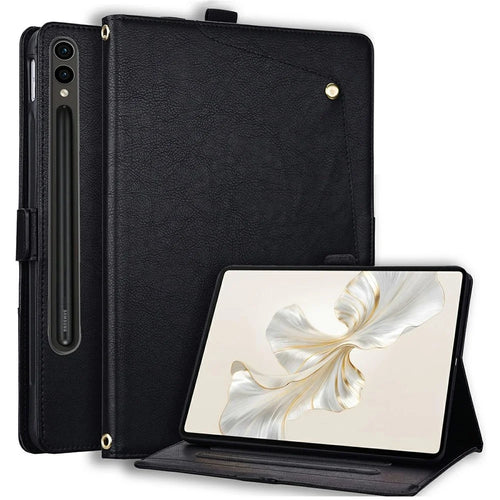 For Samsung Galaxy Tab S8 Ultra  /  Tab S9 Ultra  /  Tab S10 Ultra  /  Tab S11 Ultra Case Front Pocket Business Leather Tablet Cover with Card Holder Stand  - Black - 1