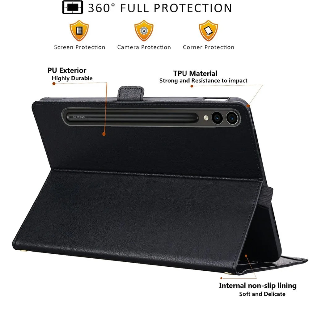 For Samsung Galaxy Tab S8 Ultra  /  Tab S9 Ultra  /  Tab S10 Ultra  /  Tab S11 Ultra Case Front Pocket Business Leather Tablet Cover with Card Holder Stand  - Black - 3