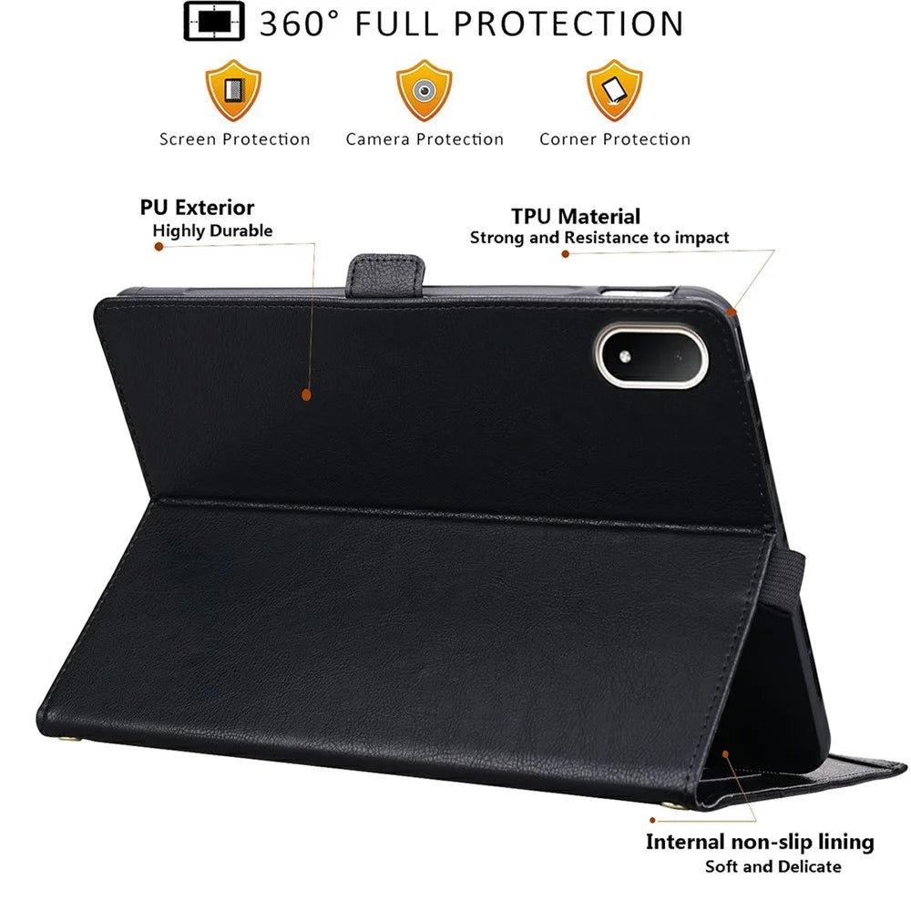 For Oppo Pad 4 Pro  /  Pad 5 Pro  /  OnePlus Pad 4  /  Pad 2 Pro  /  Pad 3  /  Pad 3 Pro Case Front Pocket Business Leather Tablet Cover with Card Holder Stand - Black - 3