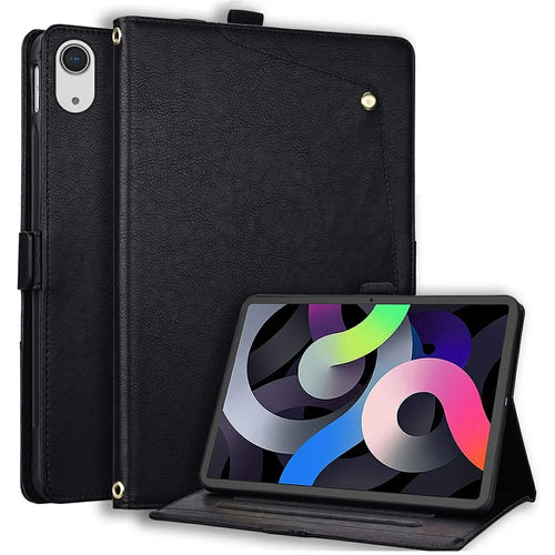 For iPad 10.9 (2022)  /  iPad (2025) Case Front Pocket Business Leather Tablet Cover with Card Holder Stand - Black - 1