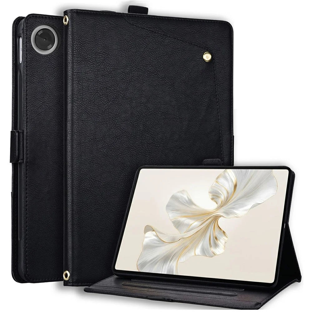For Lenovo K9  /  Tab K9 Case Front Pocket Business Leather Tablet Cover with Card Holder Stand - Black - 1