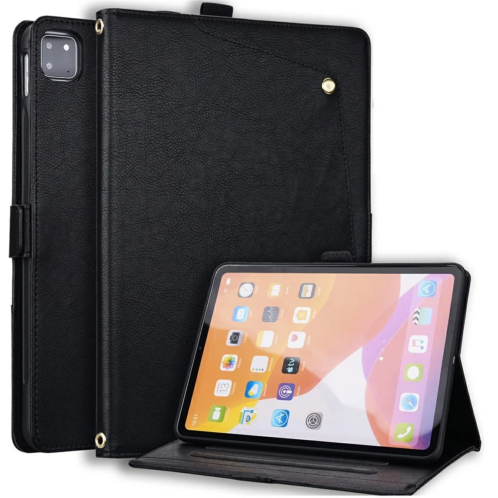For iPad Air 13 (2026)  /  (2025)  /  (2024)  /  iPad Pro 12.9 (2022)  /  (2021)  /  (2020)  /  (2018) Case Front Pocket Business Leather Tablet Cover with Card Holder Stand - Black - 1
