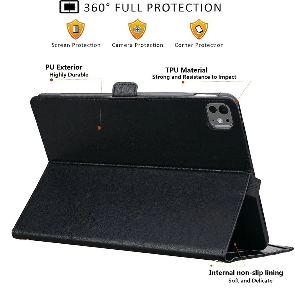 For iPad Pro 11 (2024)  /  (2025) Case Front Pocket Business Leather Tablet Cover with Card Holder Stand - Black - 3