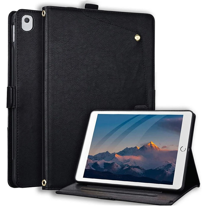 For iPad 10.2 (2021)  /  (2020)  /  (2019)  /  Air 10.5 inch (2019) Case Front Pocket Business Leather Tablet Cover with Card Holder Stand - Black - 1