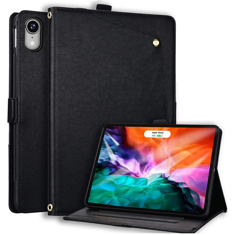 For iPad mini (2021)  /  (2024) Case Front Pocket Business Leather Tablet Cover with Card Holder Stand - Black - 1