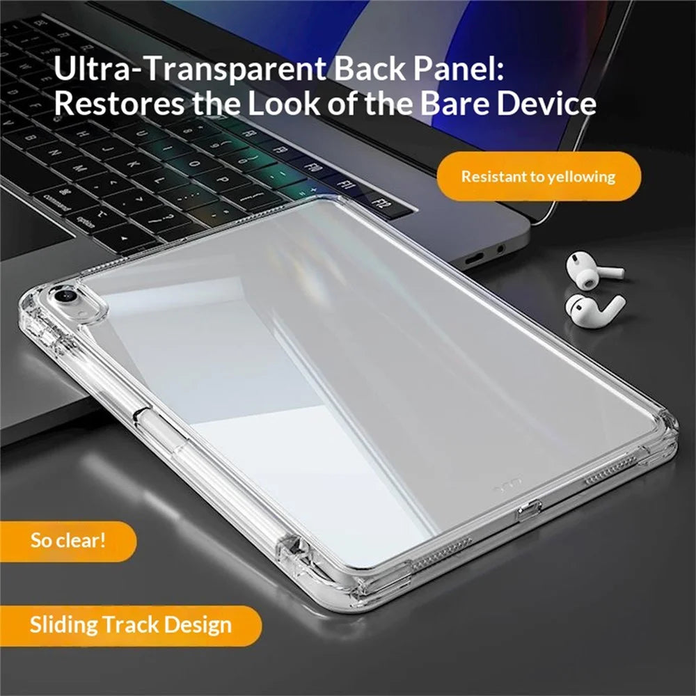For iPad (2025) / iPad 10.9 (2022) Case TPU + PC Pen Slot Clear Tablet Cover with Detachable Flip Cover Stand - White - 3