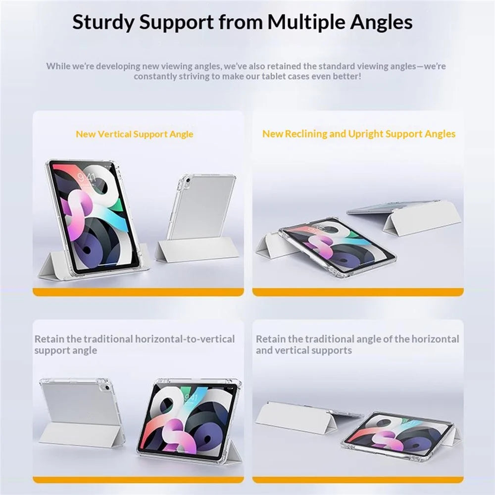Clear Case for iPad Air 11 (2026) / (2025) / (2024) / iPad Air (2022) / (2020) TPU + PC Pen Slot Tablet Cover with Detachable Flip Cover Stand - White - 2