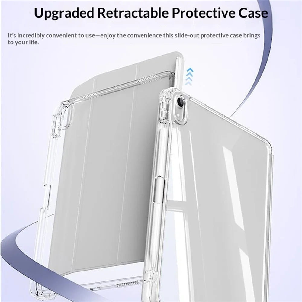 Clear Case for iPad Air 11 (2026) / (2025) / (2024) / iPad Air (2022) / (2020) TPU + PC Pen Slot Tablet Cover with Detachable Flip Cover Stand - White - 4