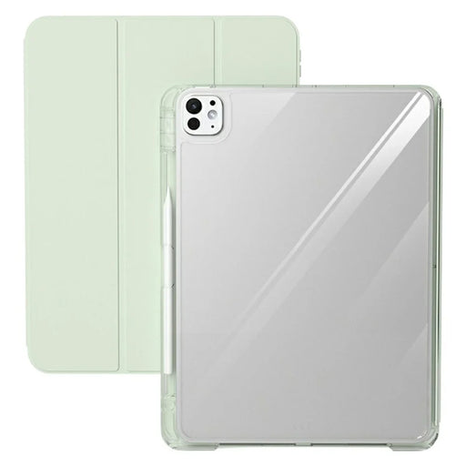 For iPad Pro 11 (2024)  /  Pro 11 (2025) Case TPU + PC Pen Slot Clear Tablet Cover with Detachable Flip Cover Stand - Green - 1