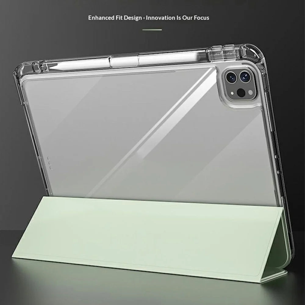 For iPad Pro 11 (2024)  /  Pro 11 (2025) Case TPU + PC Pen Slot Clear Tablet Cover with Detachable Flip Cover Stand - Green - 2