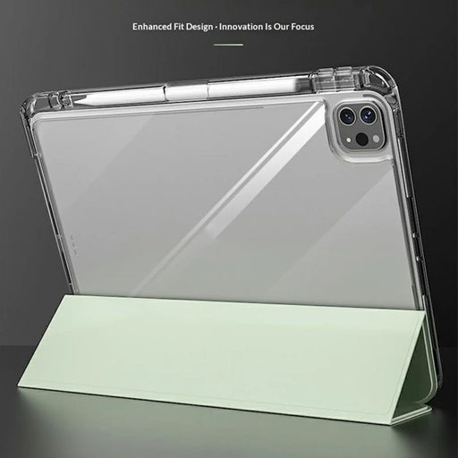 For iPad Pro 11 (2024)  /  Pro 11 (2025) Case TPU + PC Pen Slot Clear Tablet Cover with Detachable Flip Cover Stand - Green - 2