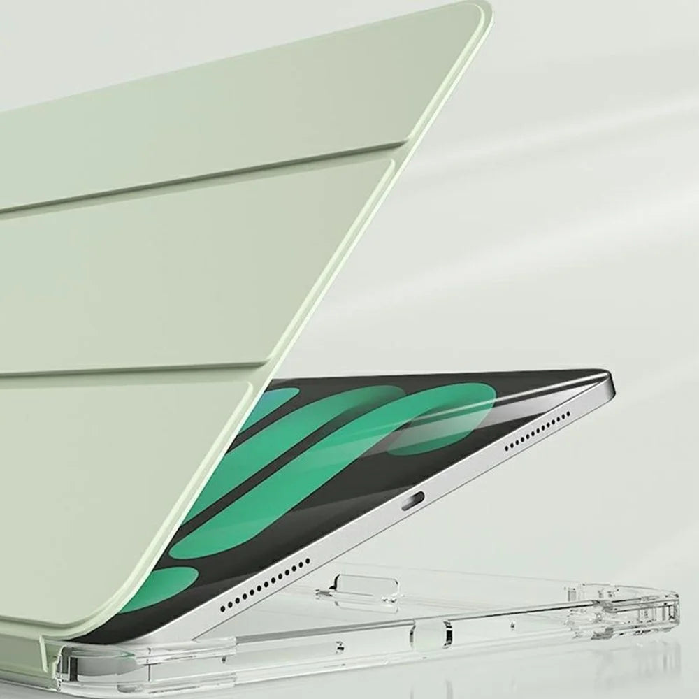 For iPad Pro 11 (2024)  /  Pro 11 (2025) Case TPU + PC Pen Slot Clear Tablet Cover with Detachable Flip Cover Stand - Green - 7