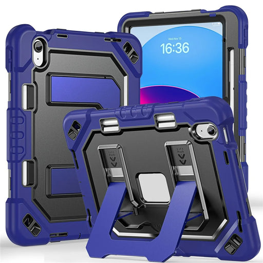 For iPad (2025) / iPad 10.9 (2022) Case Kickstand PC + TPU + Silicone Tablet Cover with Pen Holder - Navy Blue+Black - 1