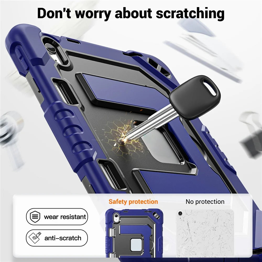For iPad (2025) / iPad 10.9 (2022) Case Shockproof PC + TPU + Silicone Protective Cover with Shoulder Strap / Pen Holder - Navy Blue+Black - 3