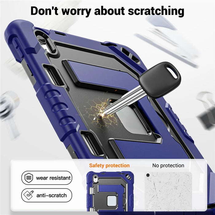 For iPad (2025) / iPad 10.9 (2022) Case Shockproof PC + TPU + Silicone Protective Cover with Shoulder Strap / Pen Holder - Navy Blue+Black - 3