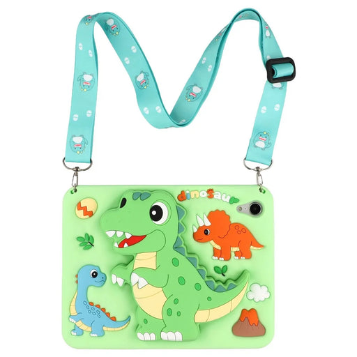 For iPad mini (2024) / (2021) Case Dinosaur Retractable Kickstand Silicone Tablet Cover with Shoulder Strap - 1