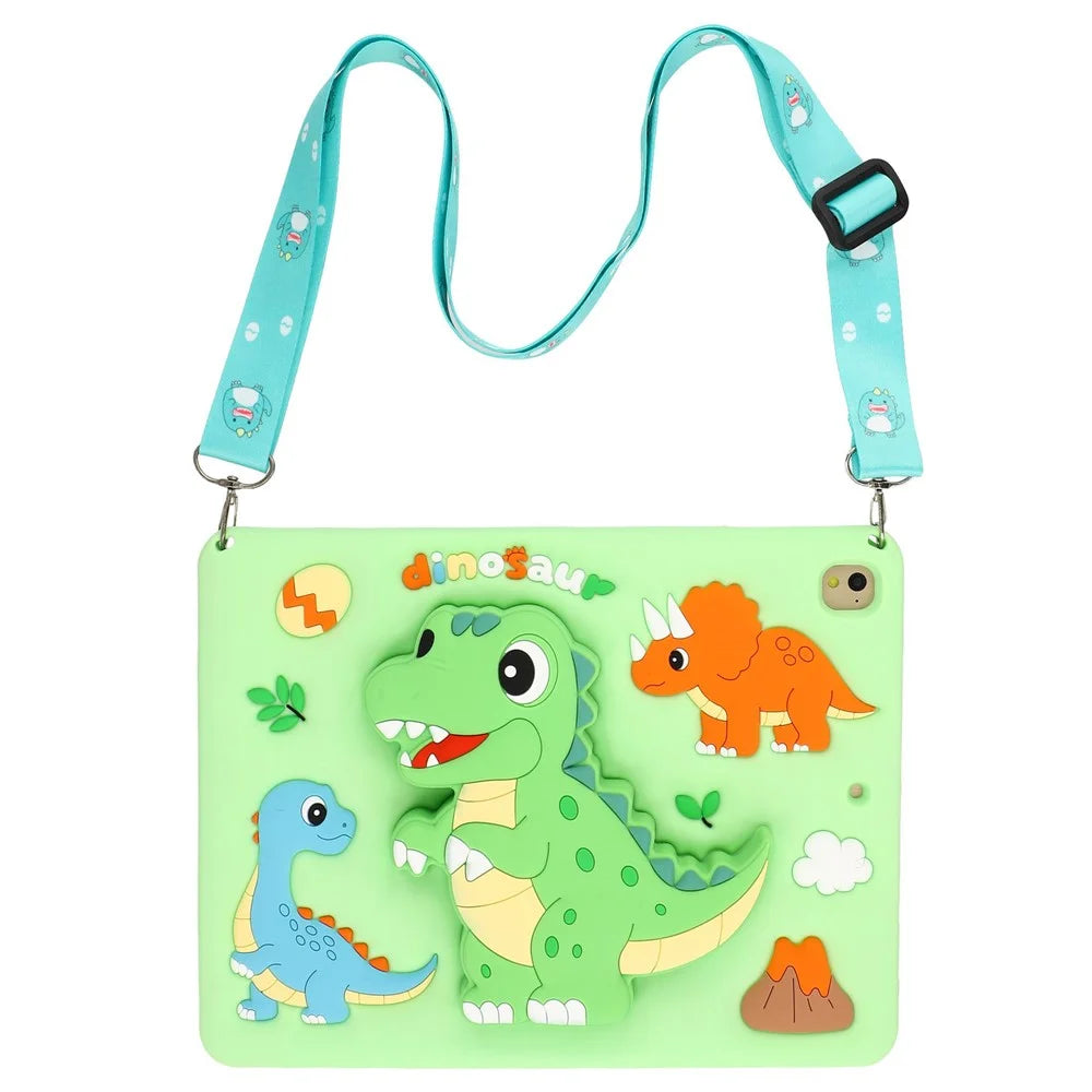Dinosaur Tablet Case for iPad 9.7-inch (2018) / (2017) / Air 2 / Air (2013) , Retractable Kickstand Silicone Cover with Shoulder Strap - 1
