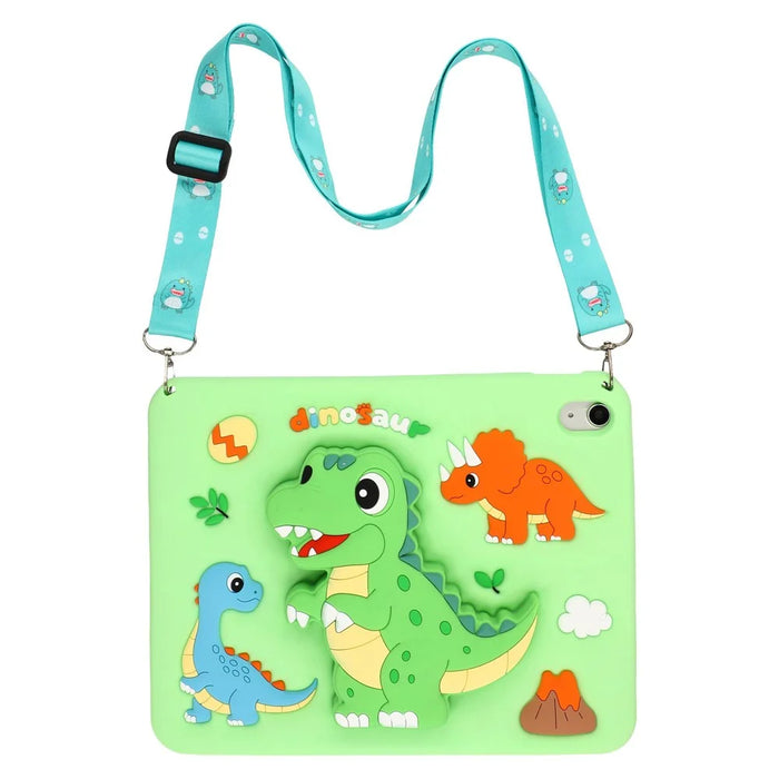 For iPad (2025) / iPad 10.9 (2022) Case Dinosaur Retractable Kickstand Silicone Tablet Cover with Shoulder StrapiPad (2025) - 1
