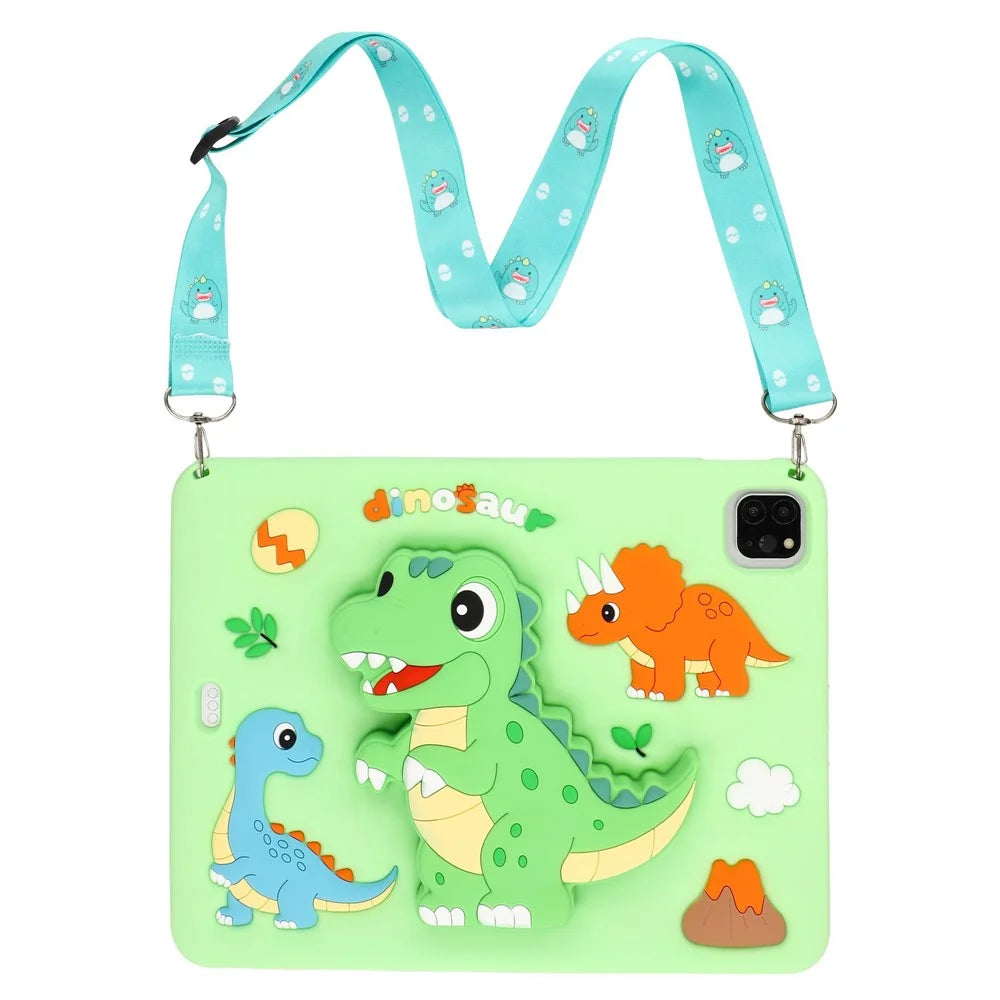 Tablet Case For iPad Air 11 (2026) / (2025) / (2024) / Air (2022) / (2020) / iPad Pro 11 (2025) / (2024) / (2022) / (2021) / (2020) / (2018) , Dinosaur Retractable Kickstand Silicone Cover with Shoulder Strap - 1