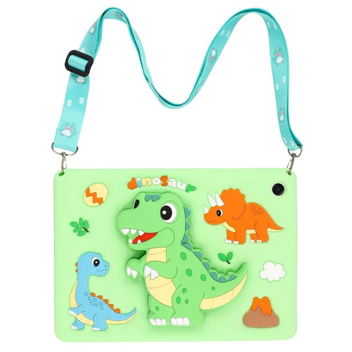 For Samsung Galaxy Tab A11+ / Tab A9+ Case Dinosaur Retractable Kickstand Silicone Tablet Cover with Shoulder Strap - 1