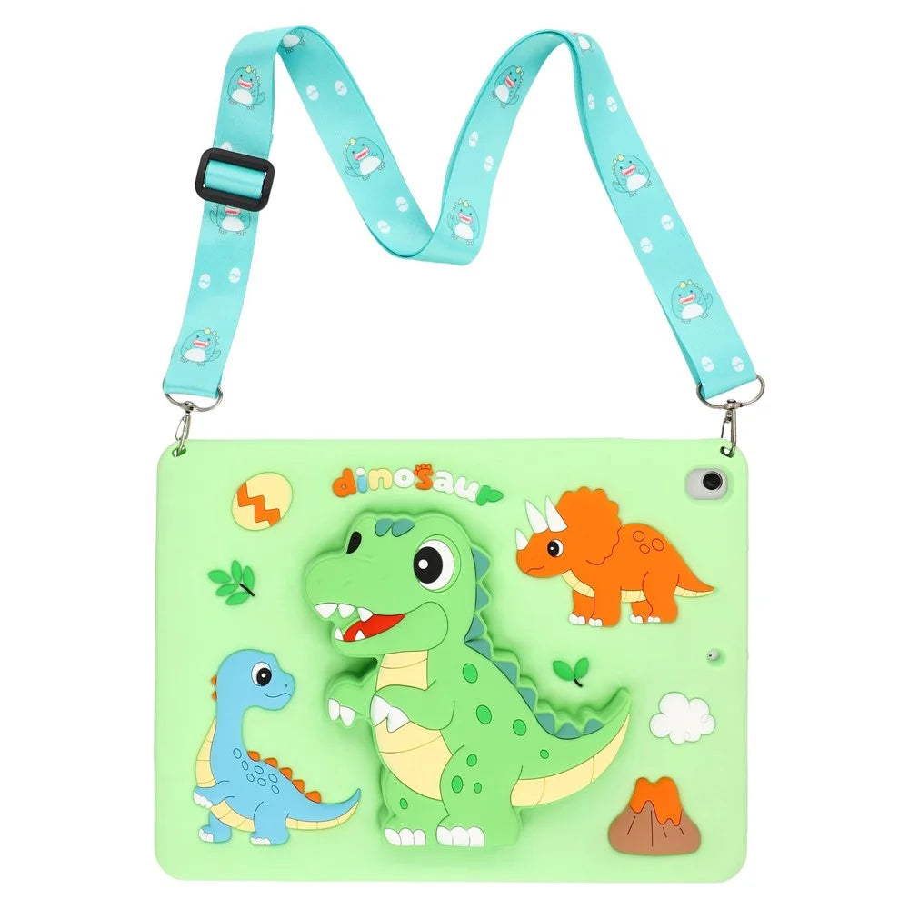 Dinosaur Tablet Case for iPad 10.2 (2021) / (2020) / (2019) / iPad Air 10.5 inch (2019) , Retractable Kickstand Silicone Cover with Shoulder Strap - 1