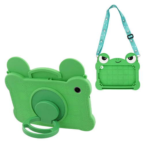 For Samsung Galaxy Tab A11 / Tab A9 Case Rotating Kickstand Cute Frog Design Silicone Tablet Cover with Lanyard - 1