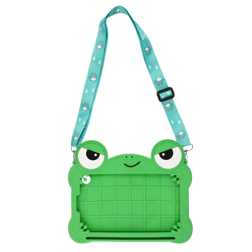 For Samsung Galaxy Tab A11 / Tab A9 Case Rotating Kickstand Cute Frog Design Silicone Tablet Cover with Lanyard - 2