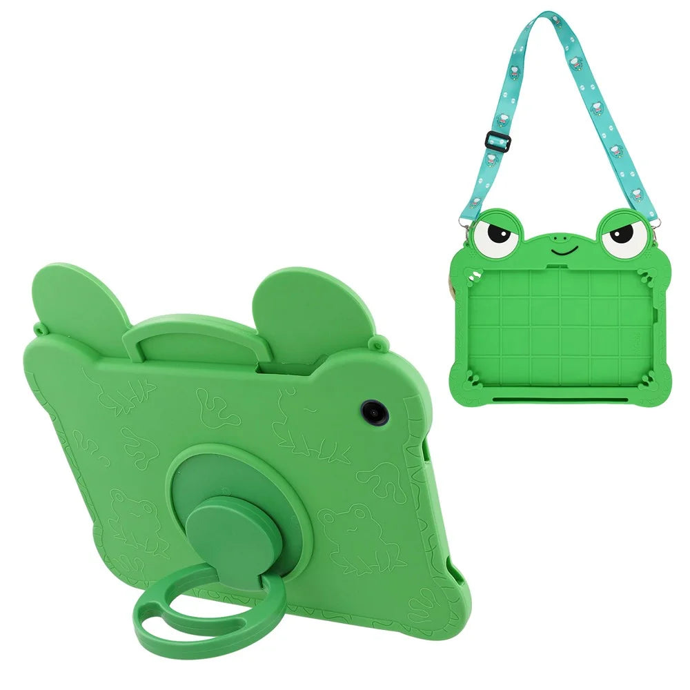 For Samsung Galaxy Tab A11+ / Tab A9+ Case Rotating Kickstand Cute Frog Design Silicone Tablet Cover with Lanyard - 1