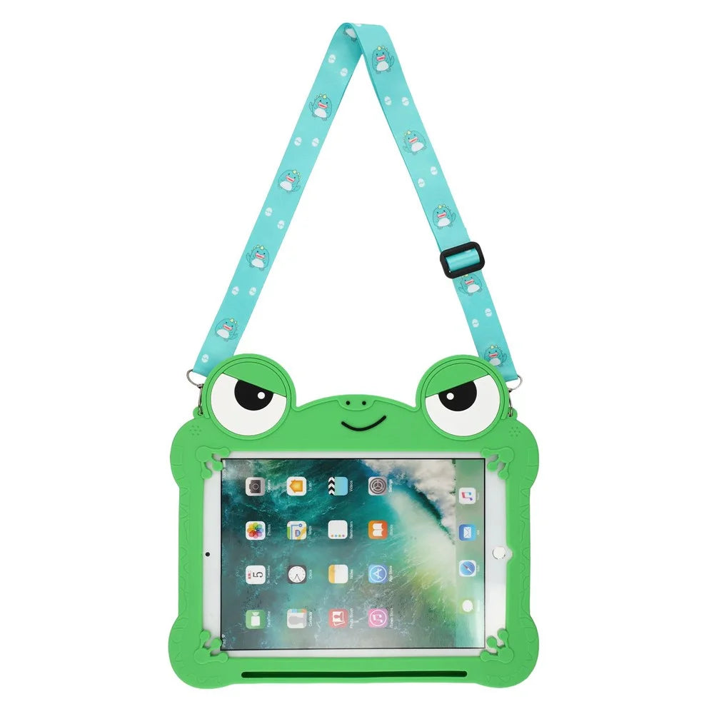 Tablet Case for iPad 10.2 (2021) / (2020) / (2019) / iPad Air 10.5 inch (2019) / iPad Pro 10.5-inch (2017) , Rotating Kickstand Cute Frog Design Silicone Cover with Lanyard - 2