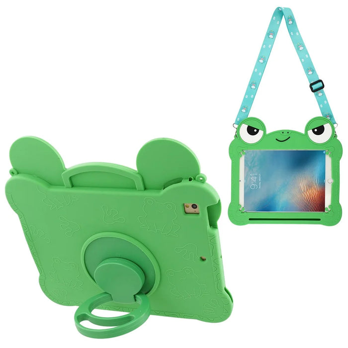 Tablet Case for iPad 9.7-inch (2018) / (2017) / Air 2 / Air (2013) , Rotating Kickstand Cute Frog Design Silicone Cover with Lanyard - 1