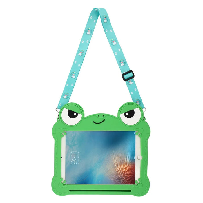 Tablet Case for iPad 9.7-inch (2018) / (2017) / Air 2 / Air (2013) , Rotating Kickstand Cute Frog Design Silicone Cover with Lanyard - 2