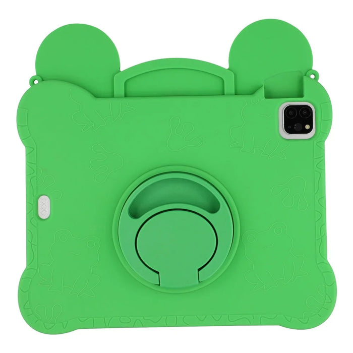 For iPad (2025) / iPad 10.9 (2022) Case Rotating Kickstand Cute Frog Design Silicone Tablet Cover with Lanyard - 4