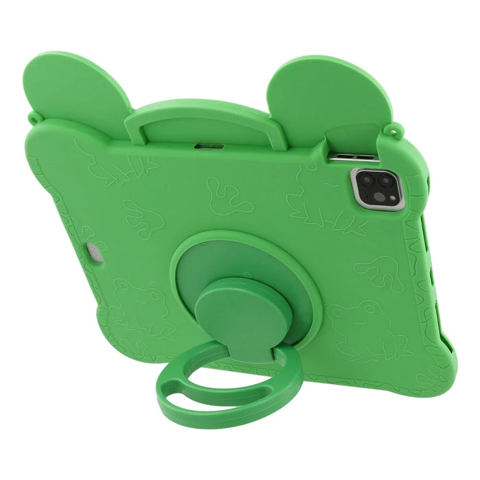 For iPad (2025) / iPad 10.9 (2022) Case Rotating Kickstand Cute Frog Design Silicone Tablet Cover with Lanyard - 5