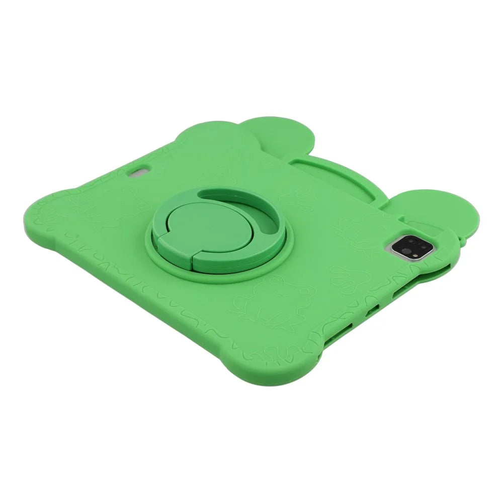For iPad (2025) / iPad 10.9 (2022) Case Rotating Kickstand Cute Frog Design Silicone Tablet Cover with Lanyard - 6