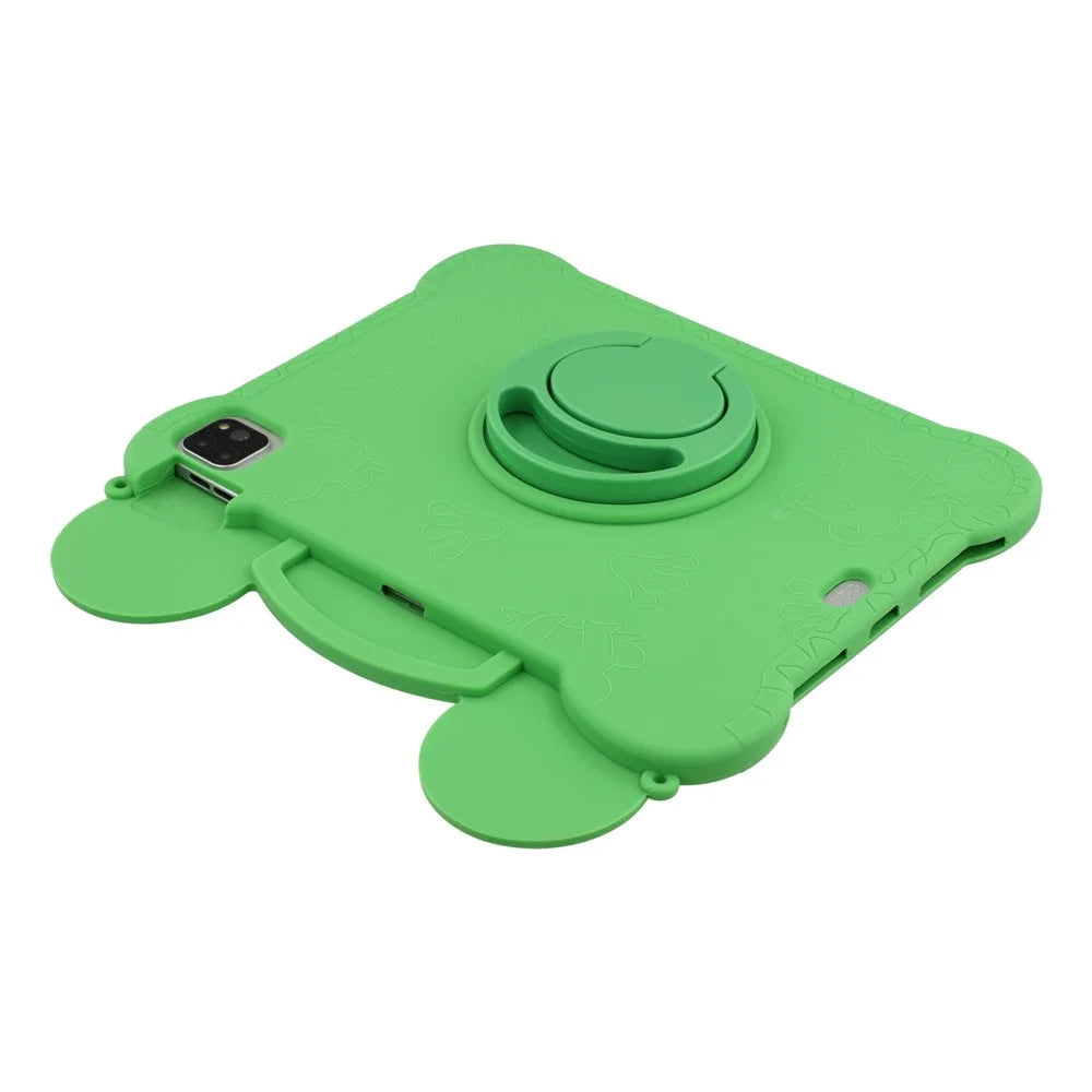 For iPad (2025) / iPad 10.9 (2022) Case Rotating Kickstand Cute Frog Design Silicone Tablet Cover with Lanyard - 7
