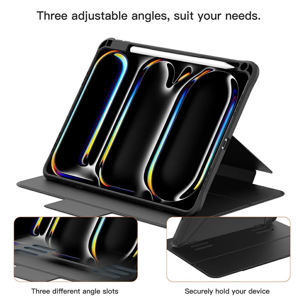 MUTURAL Tablet Case for iPad Pro 11 (2025) / (2024) Grid Pattern Folio Stand Cover with Pencil Slot - Black - 2
