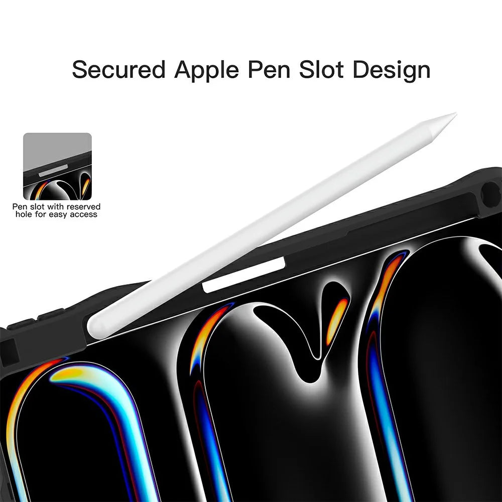 MUTURAL Tablet Case for iPad Pro 11 (2025) / (2024) Grid Pattern Folio Stand Cover with Pencil Slot - Black - 4