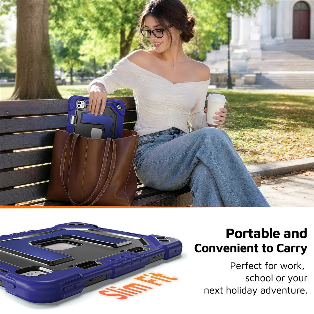 For iPad Pro 11 (2024)  /  Pro 11 (2025) Case Kickstand PC + TPU + Silicone Tablet Cover with Pen Holder - Navy Blue+Black - 7