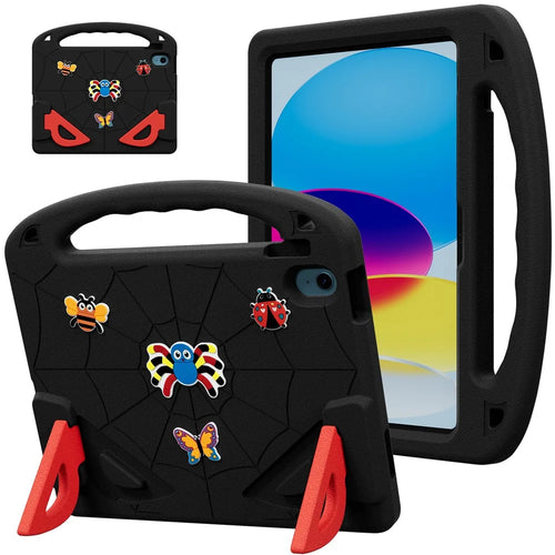 For iPad (2025) / iPad 10.9 (2022) Case Cartoon Insect Shockproof EVA Tablet Cover with Handle and Kickstand - Black+Red - 1
