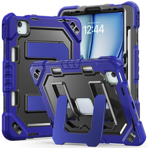 For iPad Air 11 (2026)  /  (2025)  /  (2024)  /  iPad Pro 11 (2022)  /  (2021)  /  (2020)  /  (2018)  /  Air (2022)  /  (2020) Case Kickstand PC + TPU + Silicone Tablet Cover with Pen Holder - Navy Blue+Black - 1