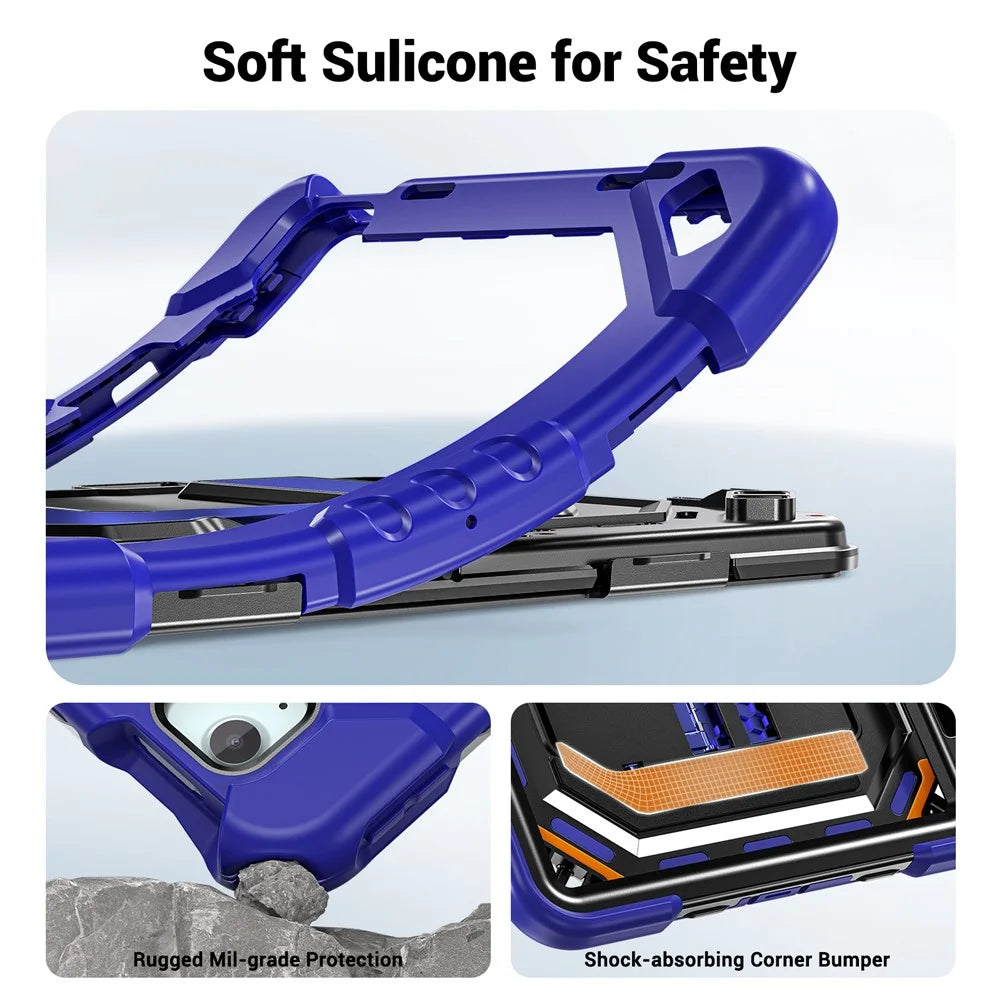 For iPad Air 11 (2026)  /  (2025)  /  (2024)  /  iPad Pro 11 (2022)  /  (2021)  /  (2020)  /  (2018)  /  Air (2022)  /  (2020) Case Kickstand PC + TPU + Silicone Tablet Cover with Pen Holder - Navy Blue+Black - 4