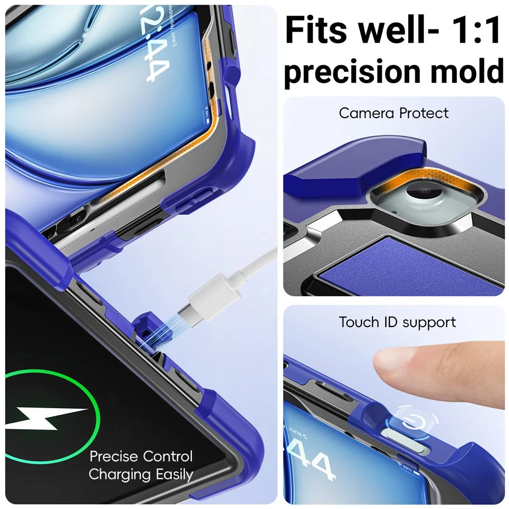For iPad Air 11 (2026)  /  (2025)  /  (2024)  /  iPad Pro 11 (2022)  /  (2021)  /  (2020)  /  (2018)  /  Air (2022)  /  (2020) Case Kickstand PC + TPU + Silicone Tablet Cover with Pen Holder - Navy Blue+Black - 5