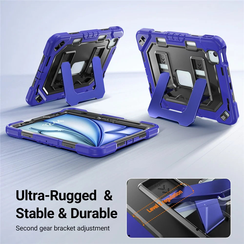 For iPad Air 11 (2026)  /  (2025)  /  (2024)  /  iPad Pro 11 (2022)  /  (2021)  /  (2020)  /  (2018)  /  Air (2022)  /  (2020) Case Kickstand PC + TPU + Silicone Tablet Cover with Pen Holder - Navy Blue+Black - 7
